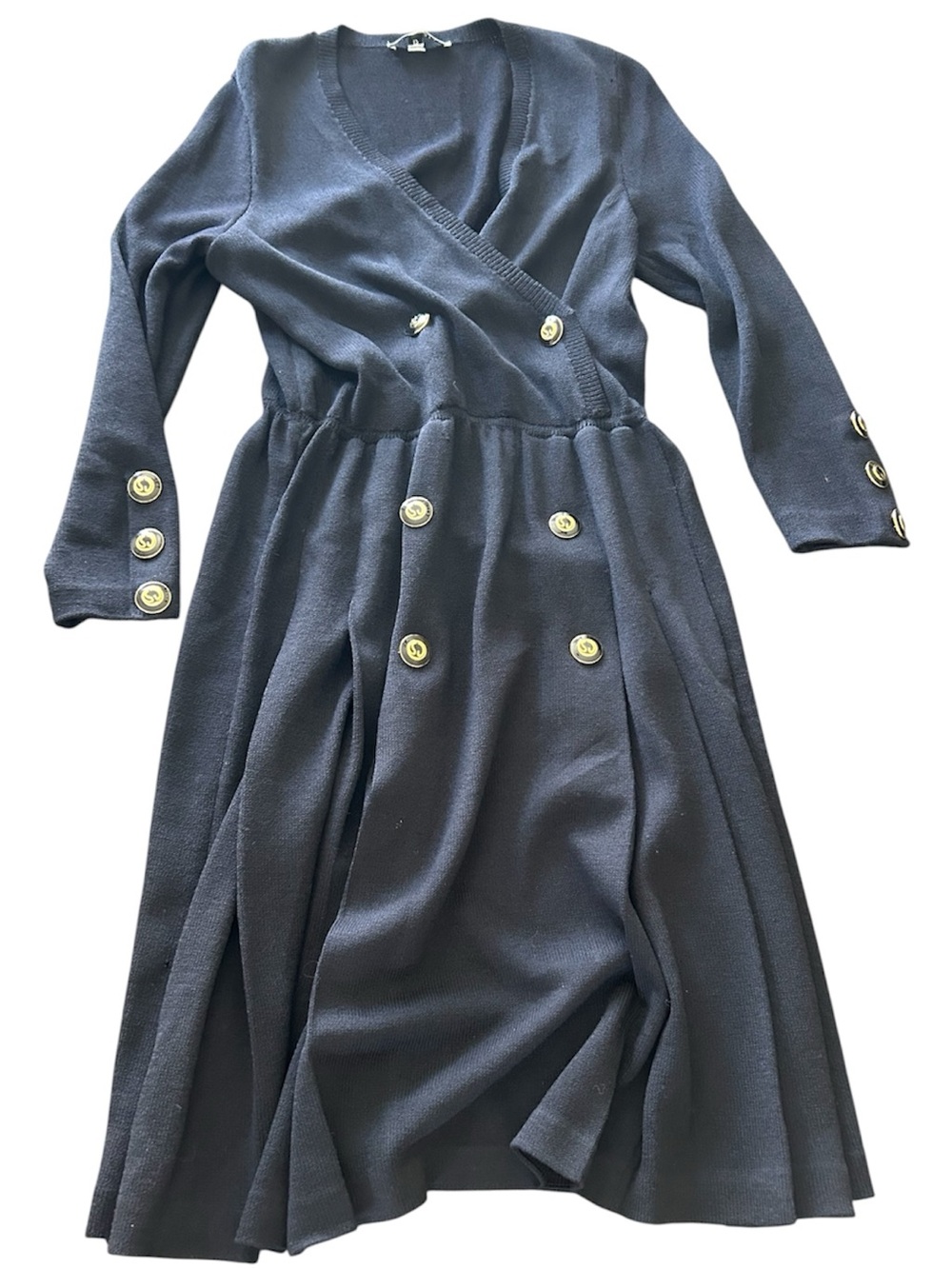 St. John by marine Jane black midi dress gold button accents